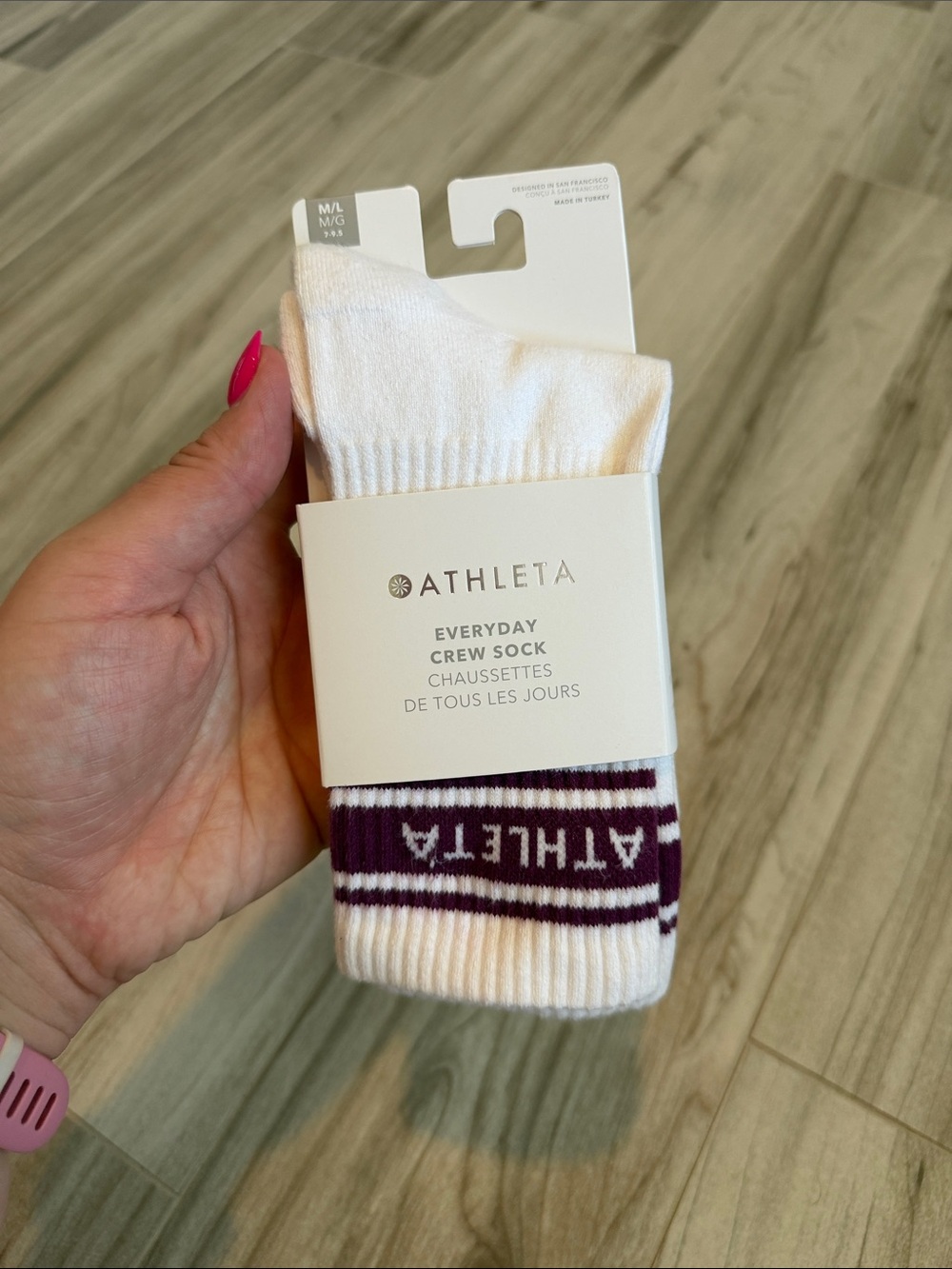 NWT Athleta Everyday Crew Sock White Purple